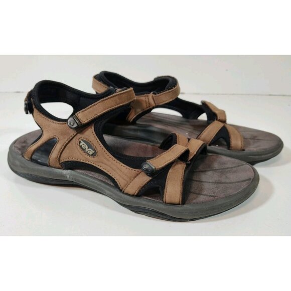 Teva Neota Strappy Earth Brown Leather Sandals Women's 9.5 Hiking Walking F3013H - Picture 1 of 9